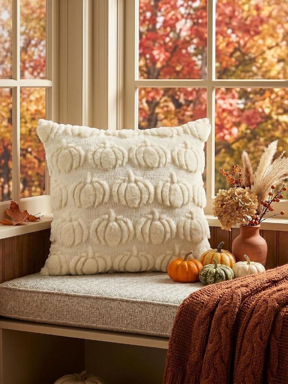 Caramel Fall Pumpkin Throw Pillow Covers 18x18 Inch